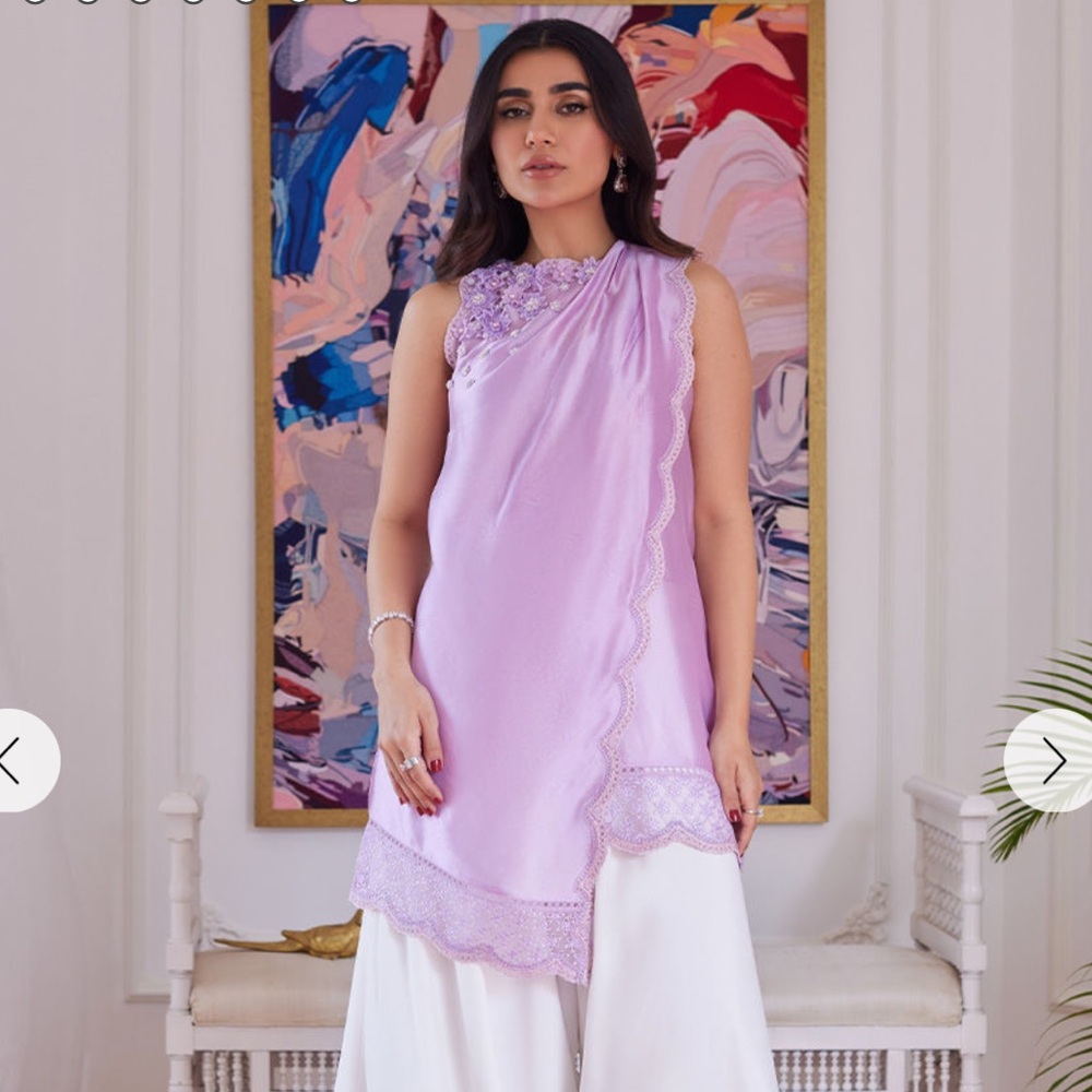Farah Talib Aziz Pakistani Indian Lavender Raw Silk Wrap Shirt With Sleeves